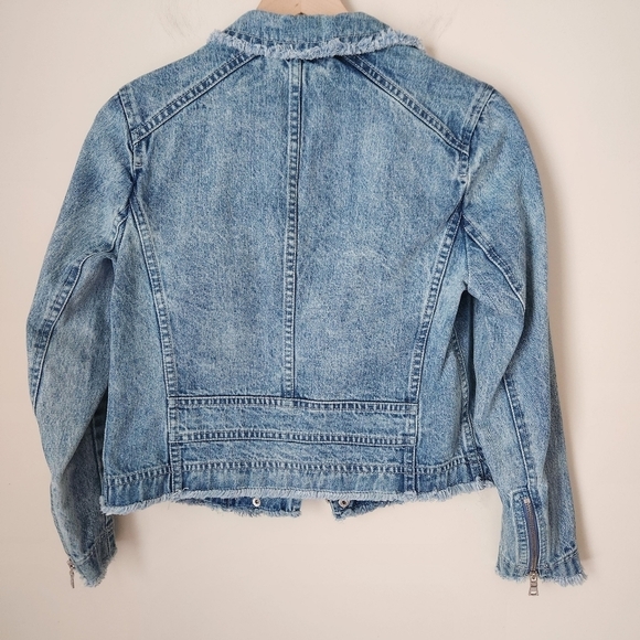 Rebecca Taylor | Washed Denim Cutoff Raw Hem Moto Jacket - Size M - Picture 8 of 14